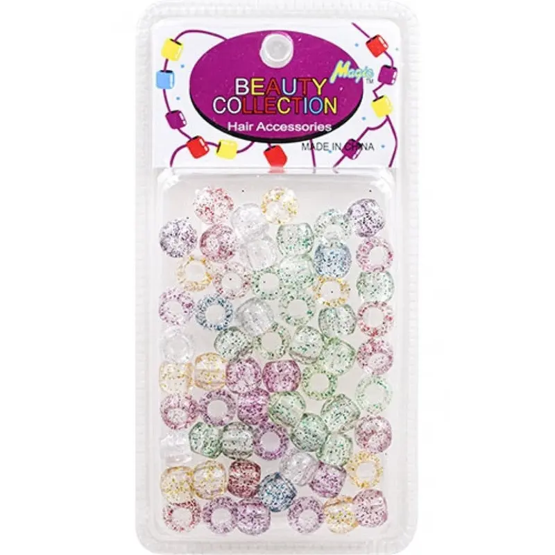 Beauty Collection Round Medium Hair Beads - Crystal w/Multi Color Glitter #2000GAST