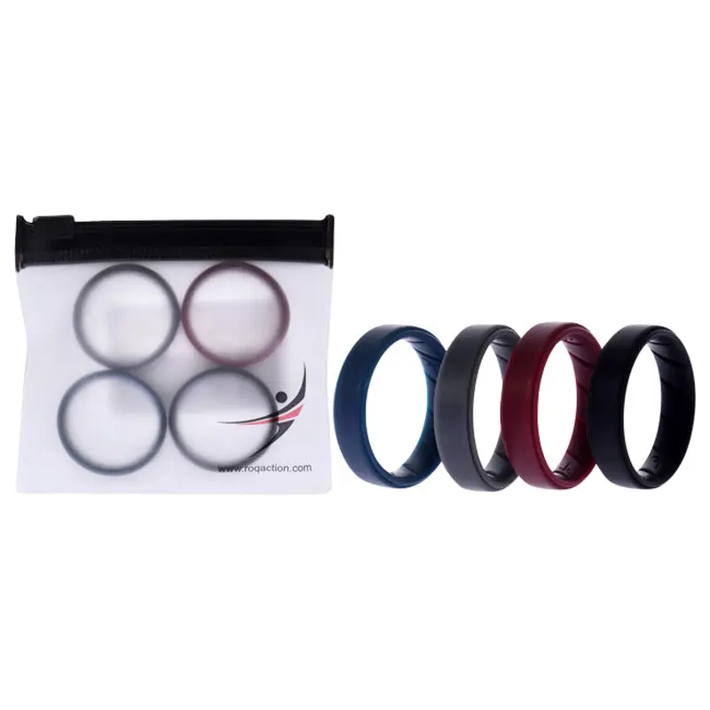 ROQ Silicone Wedding BR Step Ring Set - Basic-Bordo by ROQ for Men - 4 x 16 mm Ring