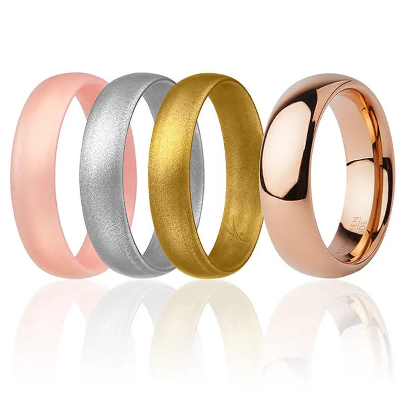 ROQ Silicone Wedding Twin 6mm Ring Set - Gold by ROQ for Women - 4 x 10 mm Ring