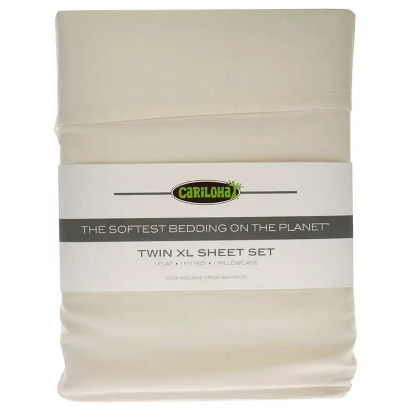 Cariloha Classic Bamboo Bed Sheet Set - Ivory-Twin XL by Cariloha for Unisex -  4 Pc Flatt Sheet, Fitted Sheet, 2 Pillow Cases