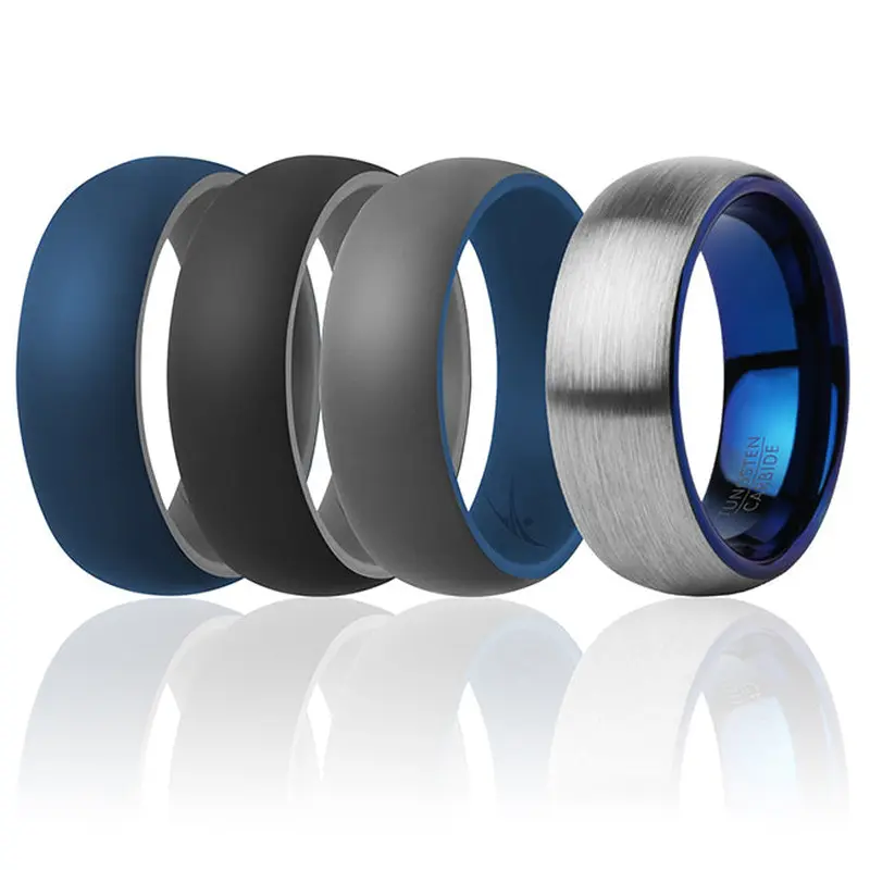 ROQ Silicone Wedding Twin Dome 8mm Ring Set - Grey by ROQ for Men - 4 x 12 mm Ring