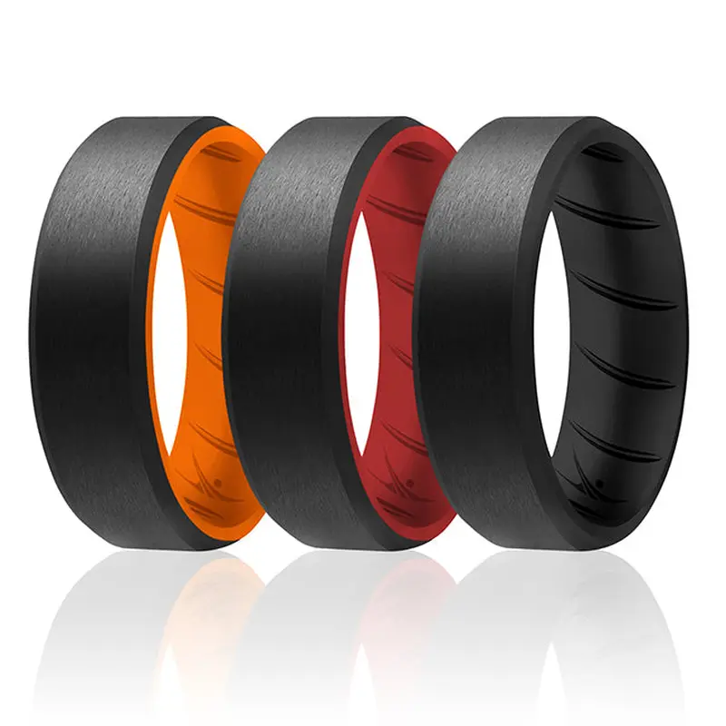 ROQ Silicone Wedding BR 8mm Edge Ring Set - MultiColor by ROQ for Men - 3 x 12 mm Ring