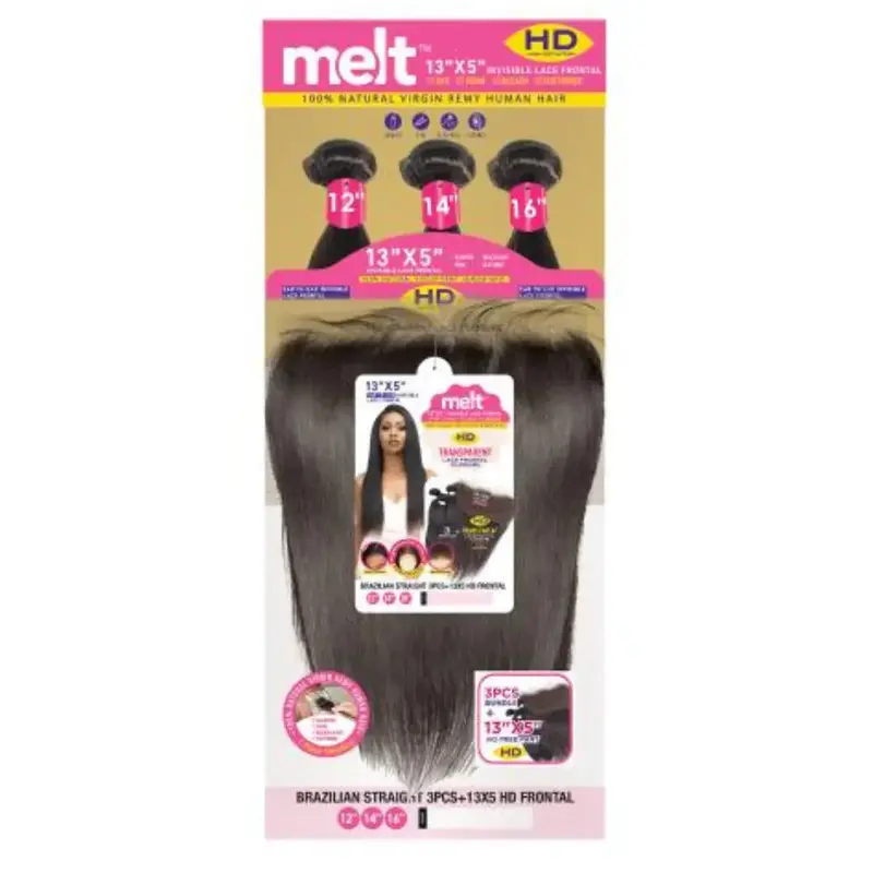 Melt 1-Pack Solution 100% Virgin Remy Human Hair 3-Piece Bundles with 13x5 Frontal Bundle Pack - Straight