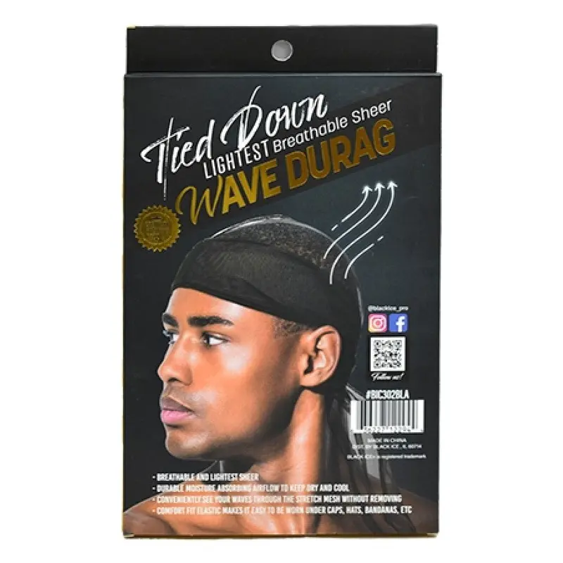 Black Ice Tied Down Light Sheer Wave Durag - Dollar Deals