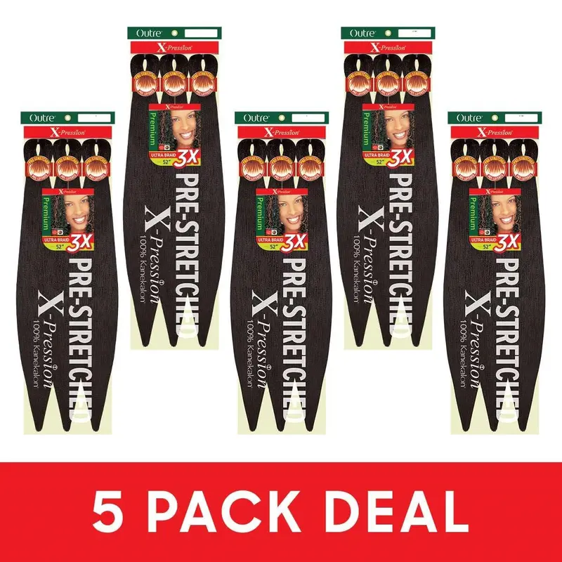 5 Pack X-Pression 52" 1B Pre-Stretched Braids 3X