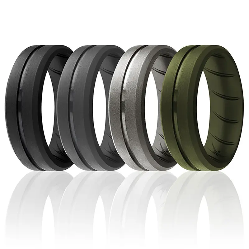 ROQ Silicone Wedding BR Middle Line Ring Set - Basic-Green by ROQ for Men - 4 x 12 mm Ring