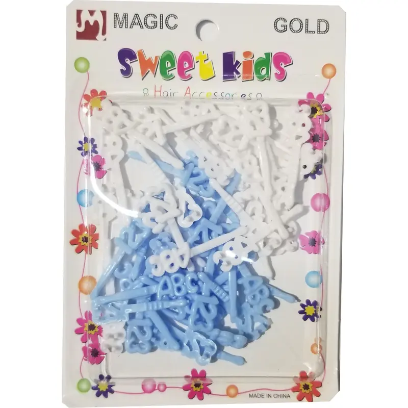Sweet Kids Hair Barrettes - ABC & 123 Light Blue & White #5093WLB