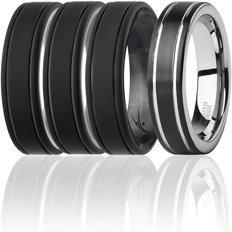 ROQ Silicone Wedding Twin 2Layer Ring Set - Black by ROQ for Men - 4 x 11 mm Ring