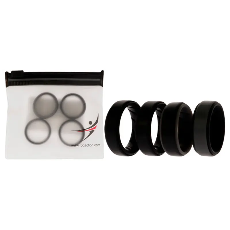 ROQ Silicone Wedding BR Step Ring Set - Black by ROQ for Men - 4 x 7 mm Ring
