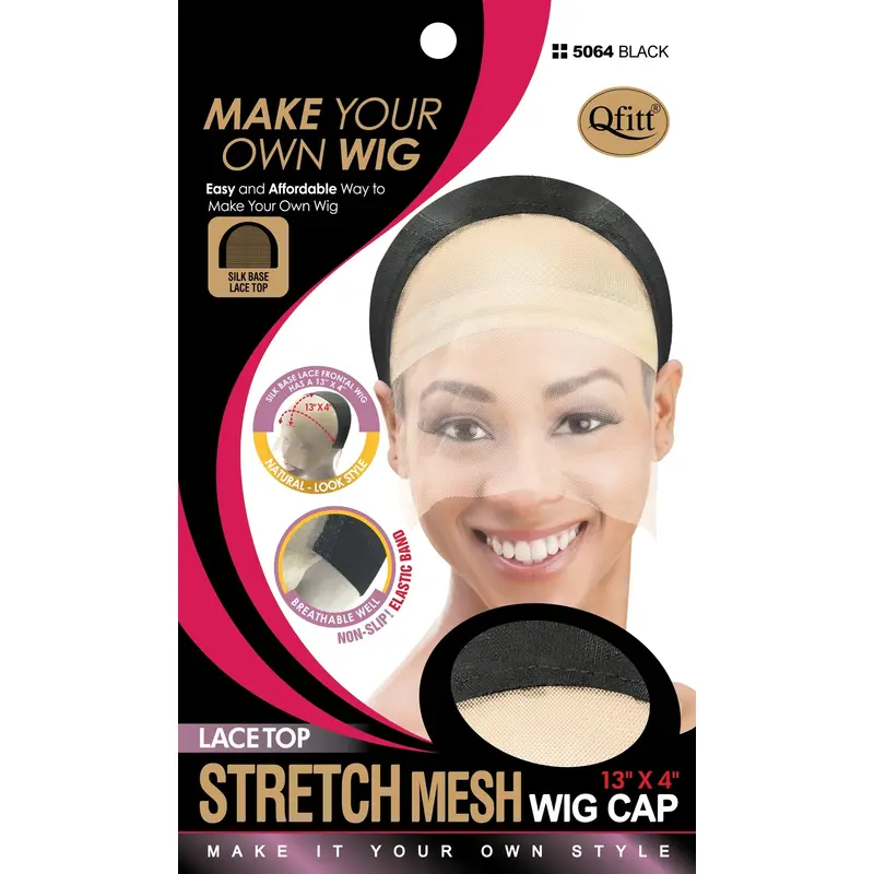 Qfitt Lace Top Stretch Mesh Wig Cap # 5064 Black