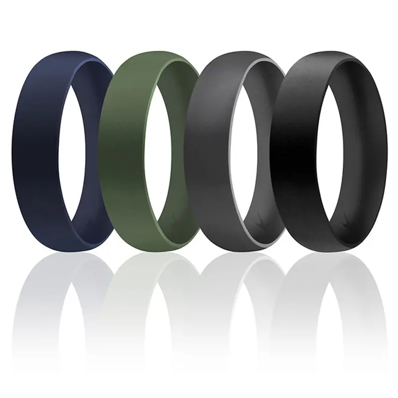 ROQ Silicone Wedding 6mm Smooth Ring Solid Set by ROQ for Men - 4 x 15 mm Ring