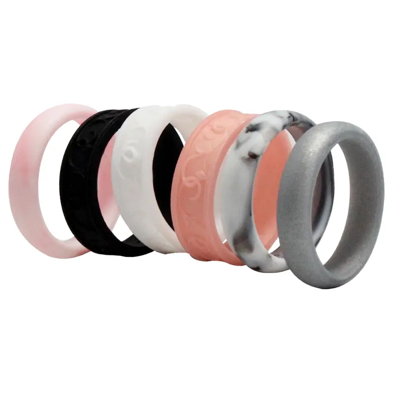 ROQ Silicone Wedding Flower Ring Set - Marble by ROQ for Women - 6 x 10 mm Ring