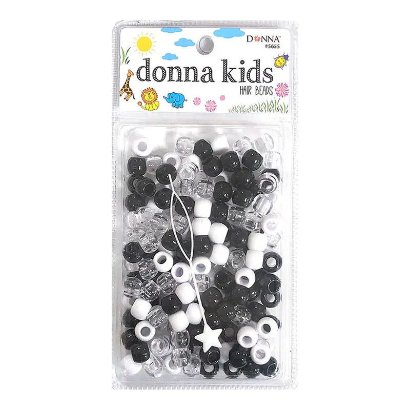 Donna Kids Medium Hair Beads - Black, White & Clear #5655