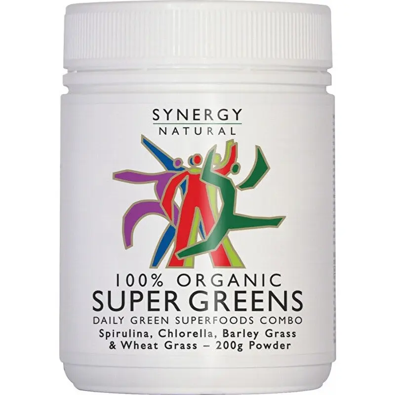 Synergy Natural Organic Super Greens (Spirulina, Chlorella, Barley Grass & Wheat Grass) Powder 200g