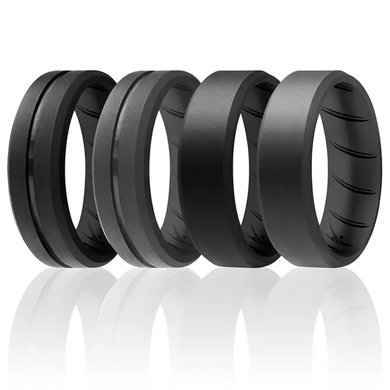 ROQ Silicone Wedding BR Middle Line Ring Set - Basic-Black-Grey by ROQ for Men - 4 x 14 mm Ring