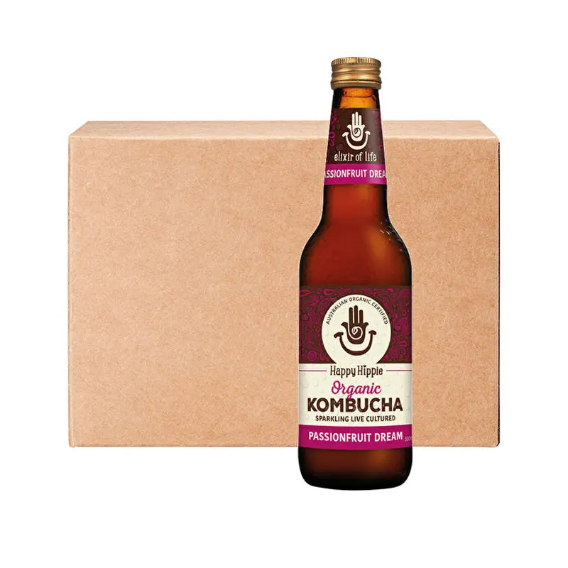 Happy Hippie Organic Kombucha Passionfruit Dream 330ml x 12 Pack