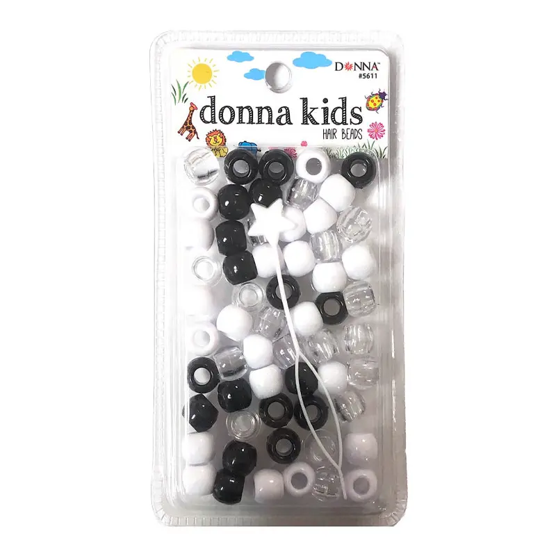 Donna Kids Hair Beads - Black, White & Clear #5611