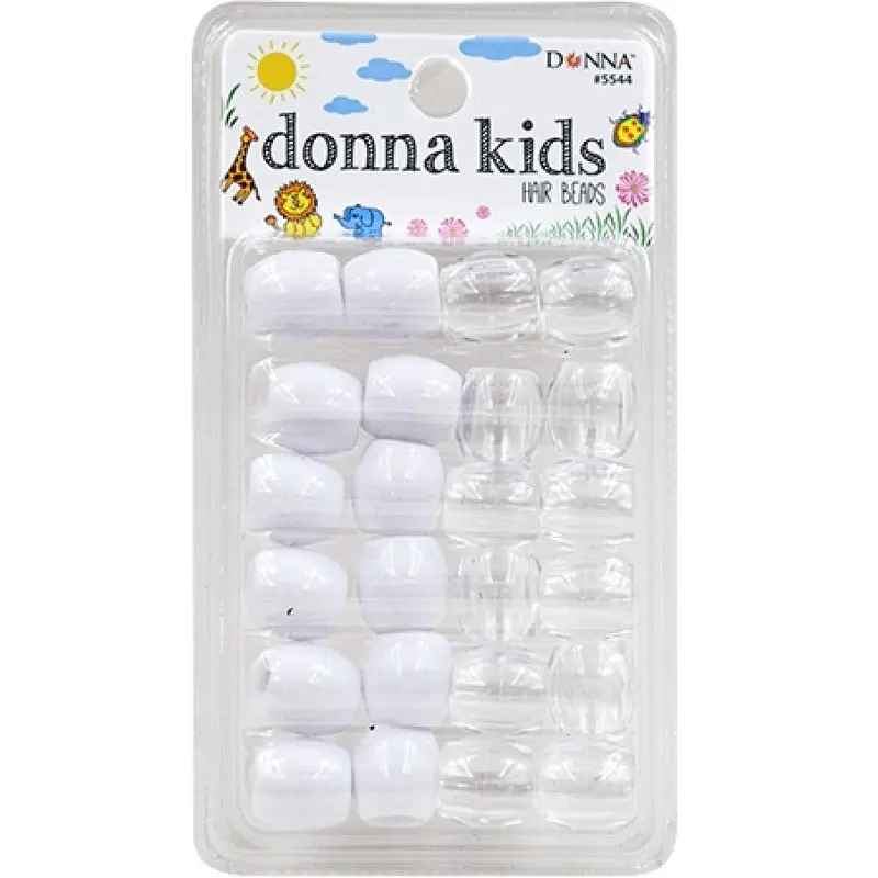 Donna Kids Hair Beads - Clear & White #5544
