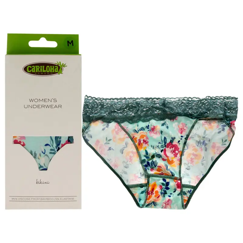 Cariloha Bamboo Lace Bikini - Aqua Floral by Cariloha for Women - 1 Pc Underwear (M)