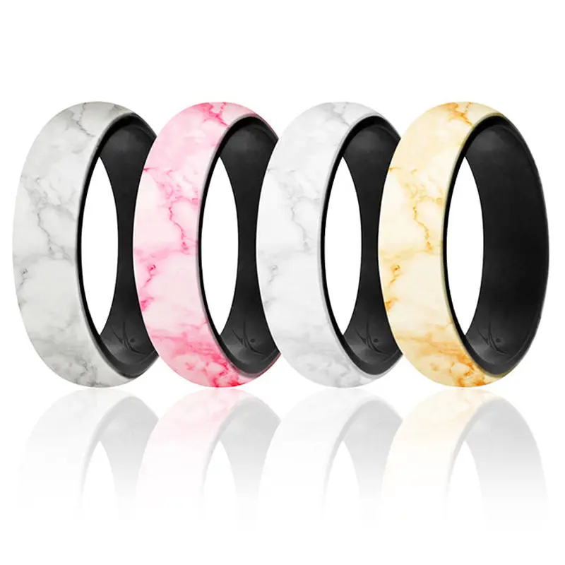 ROQ Silicone Wedding 2Layer Ring Set - Bordo-Marble by ROQ for Women - 4 x 6 mm Ring