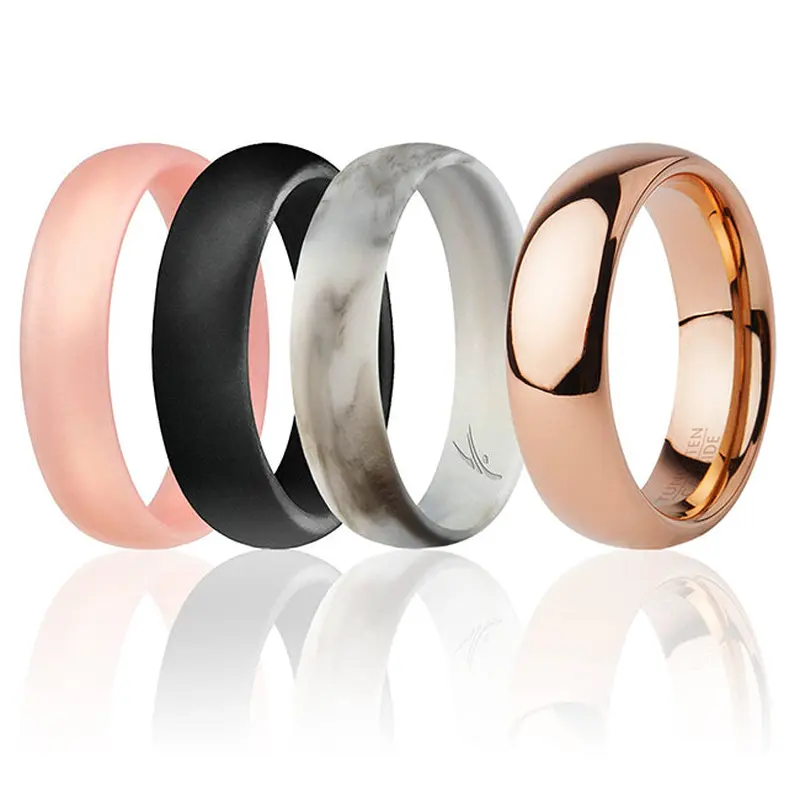 ROQ Silicone Wedding Twin 6mm Ring Set - Rose by ROQ for Women - 4 x 7 mm Ring