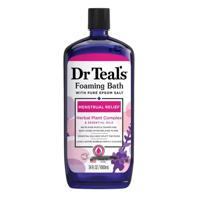 Dr. Teal's Foaming Bath with Pure Epsom Salt Menstrual Relief Herbal Plant Complex Essential Oils- 34oz