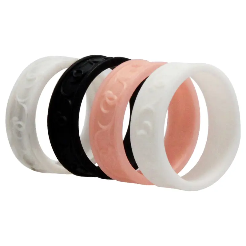 ROQ Silicone Wedding Flower Ring Set - Marble by ROQ for Women - 4 x 10 mm Ring
