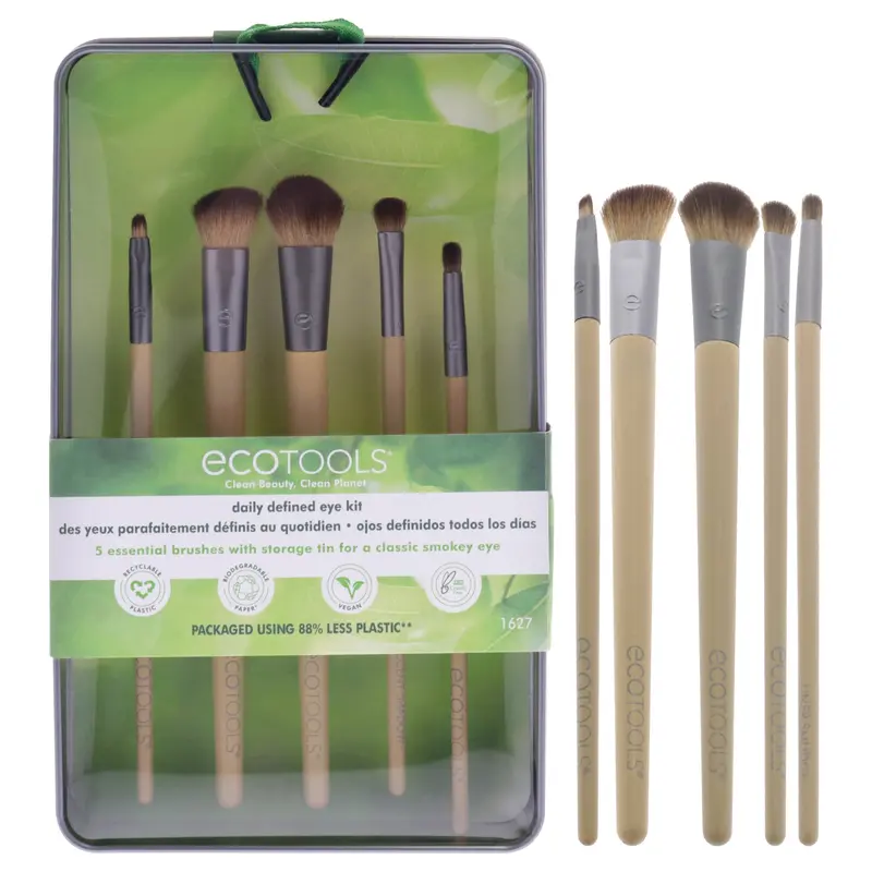 Ecotools Daily Defined Eye Brush Kit by Ecotools for Women - 5 Pc Large Shadow Brush, Angled Crease Brush, Accent Shadow Brush, Detail Liner Brush, Liner Smudge Brush