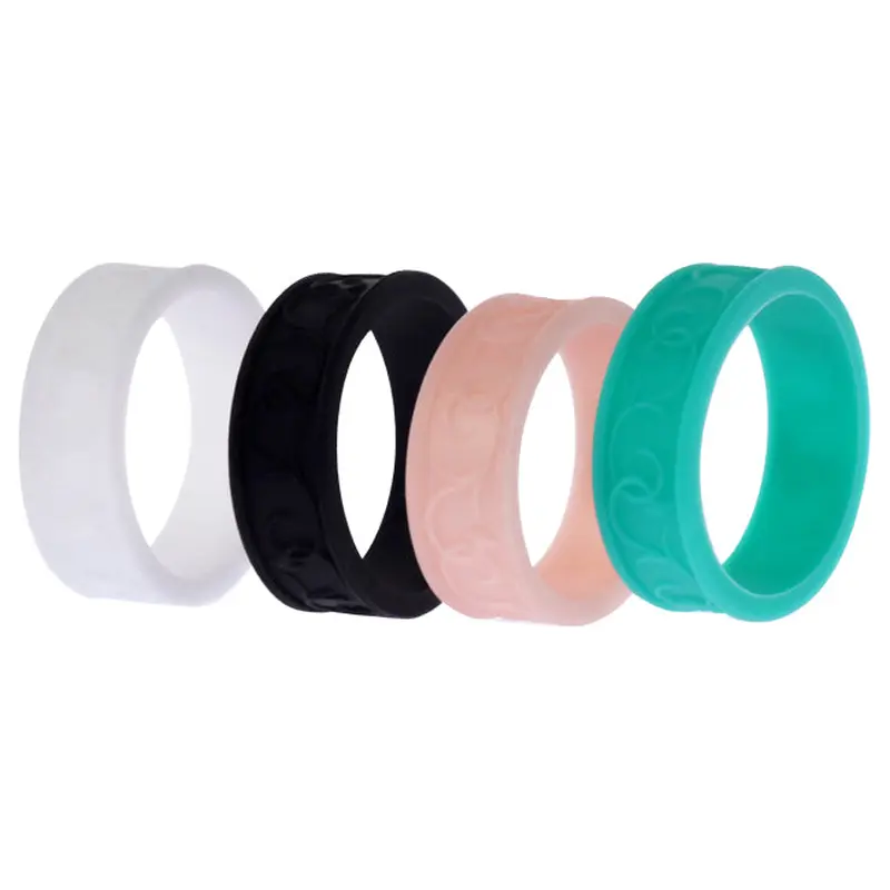 ROQ Silicone Wedding Flower Ring Set - Turquoise by ROQ for Women - 4 x 9 mm Ring