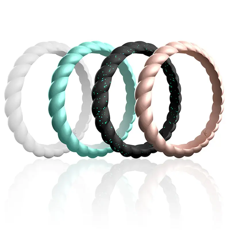 ROQ Silicone Wedding Stackble Braided Ring Set - Aqua-Rose by ROQ for Women - 4 x 9 mm Ring