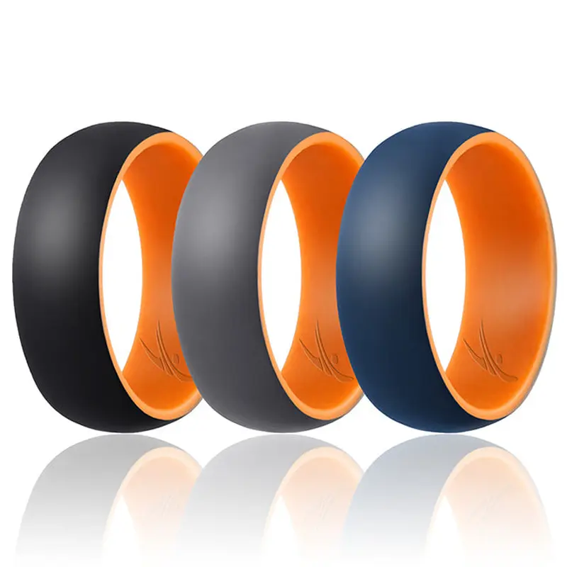 ROQ Silicone Wedding 2Layer Dome Ring Set - Orange by ROQ for Men - 3 x 8 mm Ring