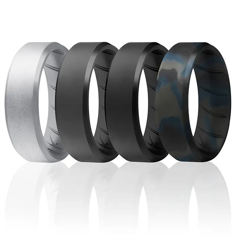 ROQ Silicone Wedding BR 8mm Edge Ring Set - Basic-Black-BlueC by ROQ for Men - 4 x 15 mm Ring