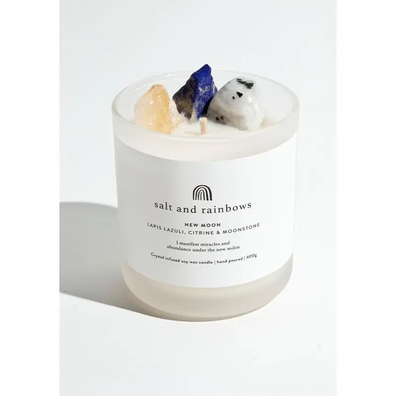 Salt and Rainbows New Moon Crystal Candle 400g