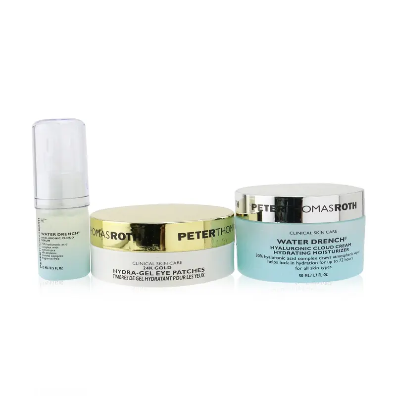 Peter Thomas Roth Good To Glow 3-Piece Hydration & Glow Kit : 24K Gold Eye Patches 15pairs+Hyaluronic Cloud Serum 15ml+Hydrating Moisturizer 50ml  3pcs
