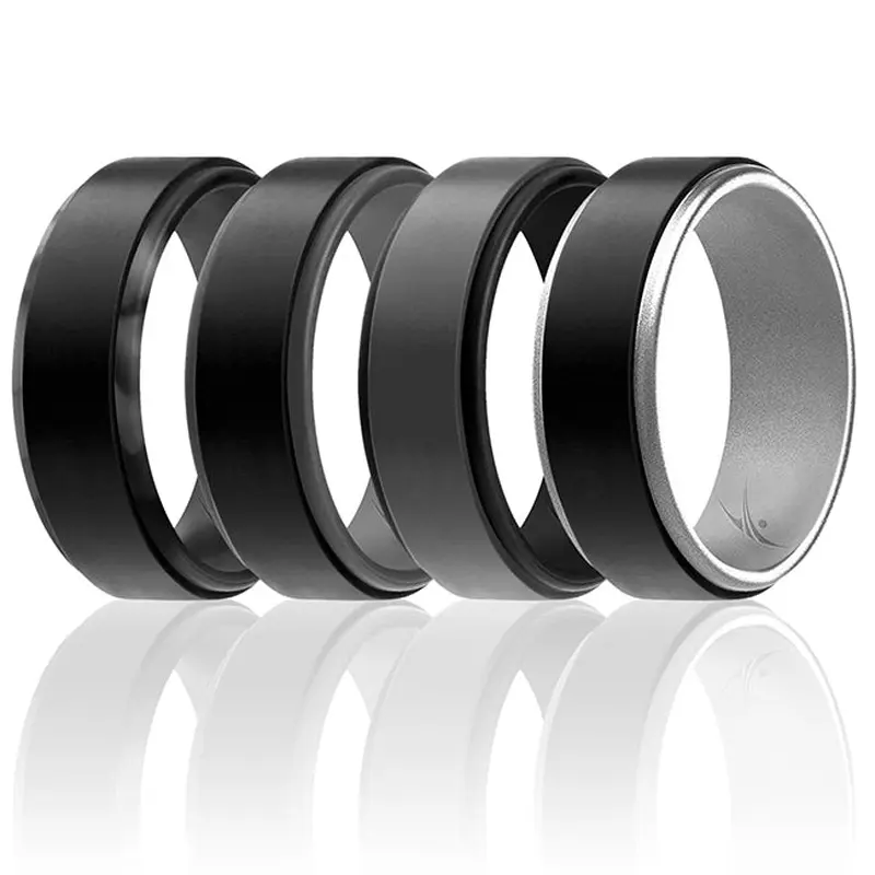 ROQ Silicone Wedding 2Layer Step Ring Set - Grey-Black by ROQ for Men - 4 x 10 mm Ring