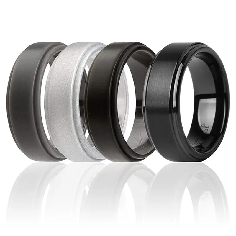 ROQ Silicone Wedding Twin Step Ring Set - Black by ROQ for Men - 4 x 7 mm Ring