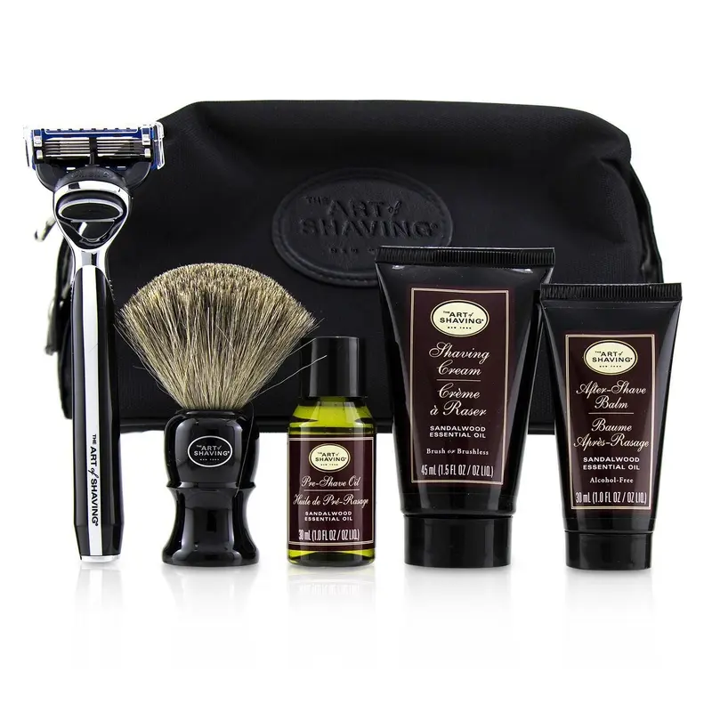 The Art Of Shaving The Four Elements of The Perfect Shave Set with Bag - Sandalwood: Pre Shave Oil + Shave Crm + A/S Balm + Brush + Razor  5pcs+1Bag