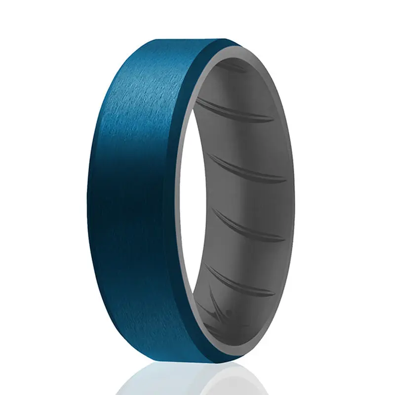 ROQ Silicone Wedding BR 8mm Edge Ring - Grey-Blue by ROQ for Men - 11 mm Ring
