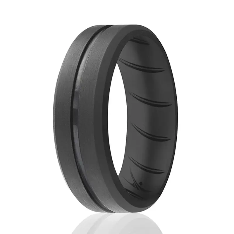 ROQ Silicone Wedding BR Middle Line Ring - Basic-Grey by ROQ for Men - 16 mm Ring