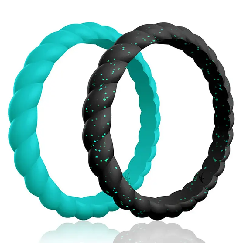 ROQ Silicone Wedding Stackble Braided Ring Set - Turquoise by ROQ for Women - 2 x 11 mm Ring