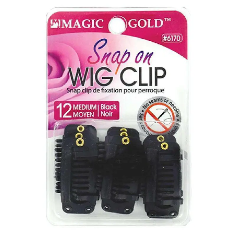 Magic Gold Snap On Wig Clip - Medium 12pcs Black