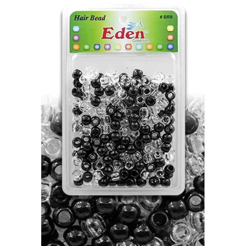 Eden Medium Hair Beads Jumbo Pack - Black & Clear #BR9BC