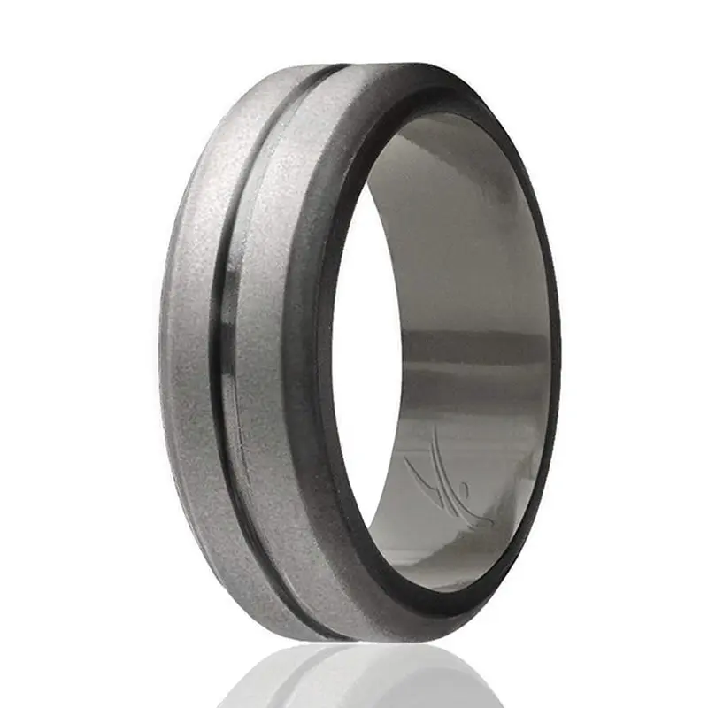 ROQ Silicone Wedding Middle Line Single Ring - Silver by ROQ for Men - 11 mm Ring