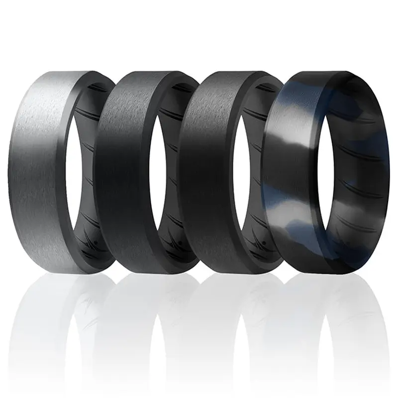 ROQ Silicone Wedding BR 8mm Edge Ring Set - Black-Blue-Camo by ROQ for Men - 4 x 15 mm Ring