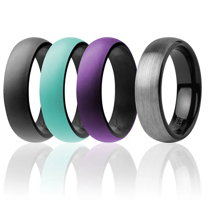 ROQ Silicone Wedding Twin Brushed 6mm Ring Set - Turquoise by ROQ for Women - 4 x 7 mm Ring