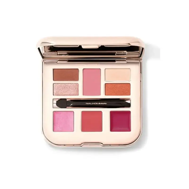 NAJ-OLEARI SET: POWDER BLUSH + 4 EYESHADOWS + BRUSH +  LIP GLOSS + 2 LIPSTICKS + DOUBLE LIP BRUSH