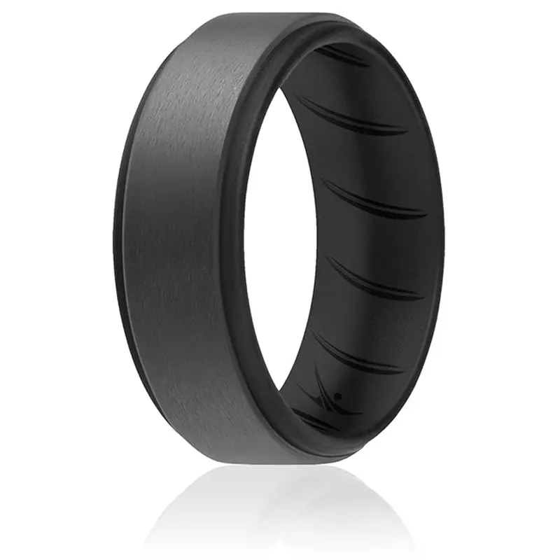ROQ Silicone Wedding BR Step Ring - Black-Grey by ROQ for Men - 7 mm Ring