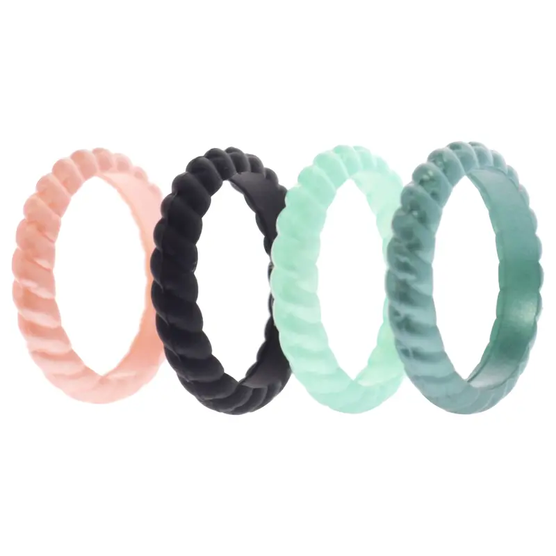 ROQ Silicone Wedding Stackble Braided Ring Set - Metal-Aqua by ROQ for Women - 4 x 5 mm Ring