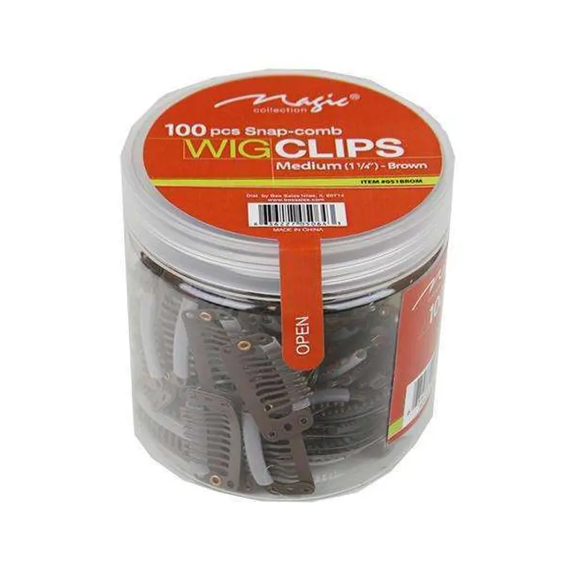 Magic Collection 100 Snap Comb Wig Clips Medium 1 1/4" - Brown