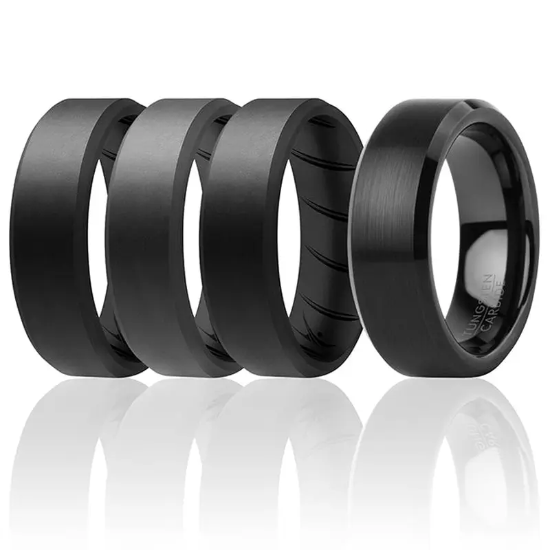 ROQ Silicone Wedding BR Twin 8mm Ring - Black by ROQ for Men - 9 mm Ring